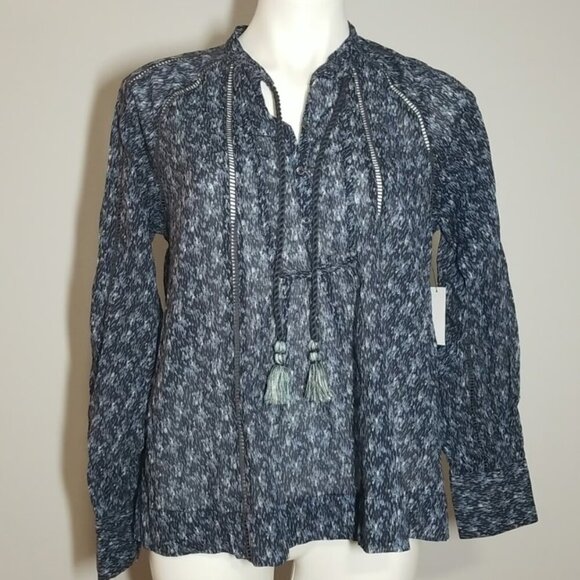 Joie Cotton Boho Blouse Womens Small Blue V-Neck Long Sleeve Dracha Top Summer - Picture 2 of 9
